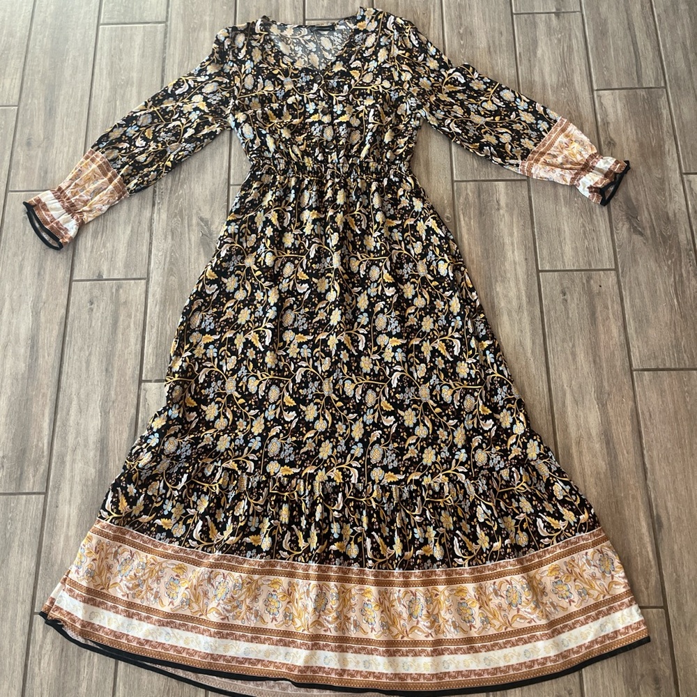 Floral Print Long Sleeve Maxi Dress